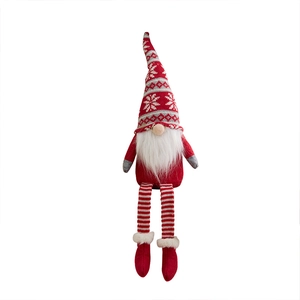 Standing Christmas faceless gnome plush with retractable legs and red snowflake hat decoration