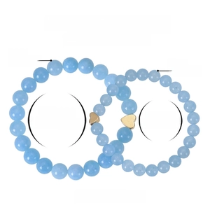 Detail view of blue natural stone mother and daughter bracelet set with size specifications