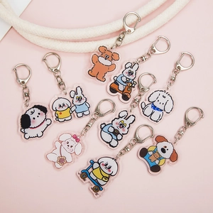 Cute Cartoon Puppy Rabbit Keychain Acrylic Double Sided Bag Pendant Accessories Korean Style Gift For Girls Students