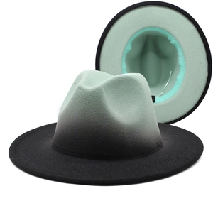 Black to light blue gradient wool felt fedora hat with wide brim in a stylish dual-tone design