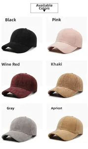 Detailed view of herringbone baseball caps available in six assorted colors for autumn