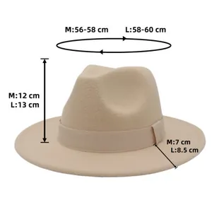 Tableau des tailles détaillant le tour de tête et les dimensions du bord pour ce fedora