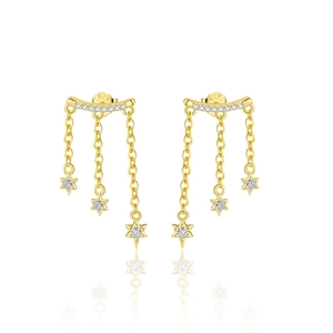 Detailed view of S925 sterling silver star fringe earrings with white zircon accents