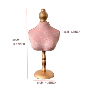 Detailed size measurement of pink velvet necklace display bust with gold base 36cm height