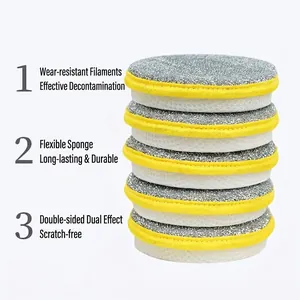 6-pack double-sided cleaning sponges with durable silver mesh and white honeycomb foam