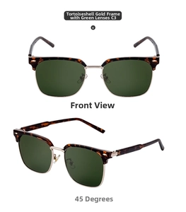 Detail of retro half-frame polarized sunglasses in tortoiseshell and gold finish C3
