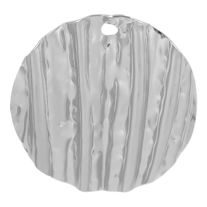 Close-up of a round 304 stainless steel pendant with pleated texture and top hanging hole