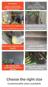 Quality comparison of static Christmas window stickers showing bubble-free PVC material