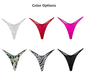 Vue détaillée de six couleurs de strings taille basse avec motifs zébrés et floraux