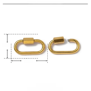 Detail of gold stainless steel oval screw clasp with 25mm dimensions and weight specs