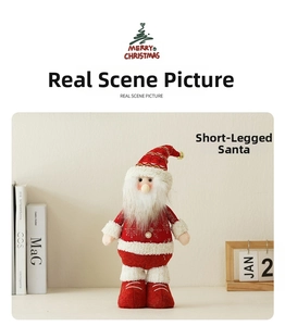 Standing Santa Claus doll with velvet fabric, long beard, and golden bell hat details