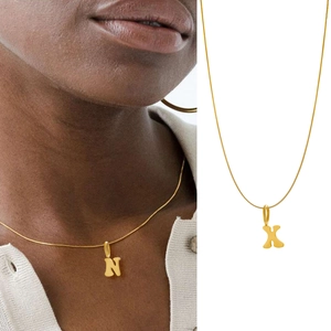Chic golden initial pendant necklace with puffer letter design on fine snake chain