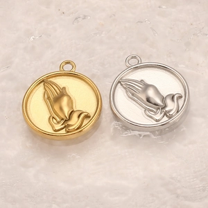 Gold and silver praying hands round pendant charms for DIY jewelry making sets