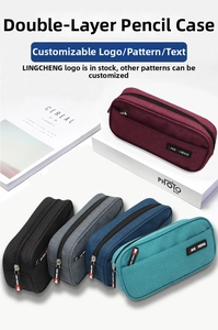 Detail of multi-color double-layer oxford pencil cases with handle and logo zippers