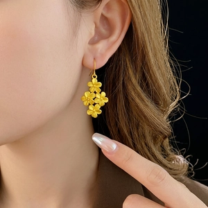 18K gold-plated plum blossom drop earrings with matte finish and vintage aesthetic
