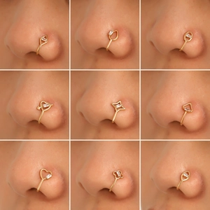 Minimalist Copper Zirconia Non-Piercing Nose Clip U-Shape Geometric Heart Star Flower Water Drop Fake Piercing Body Jewelry