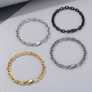 Classic stainless steel box chain bracelets in gold, silver, black, and gunmetal grey