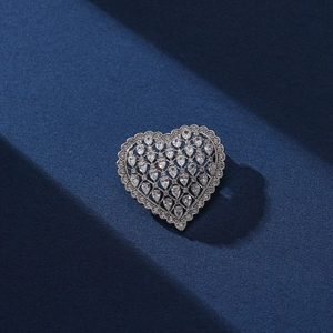 Heart Shape Brooch Pin With Sparkling Zircon Copper Hollow Design Fashion Accessories For Women Suits