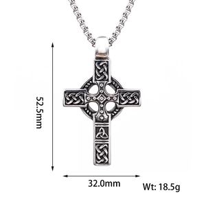 Viking Celtic Cross pendant necklace in stainless steel with retro relief knotwork