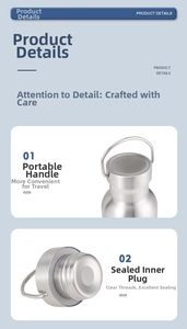 Detail of stainless steel lid with portable metal handle and leak-proof silicone seal
