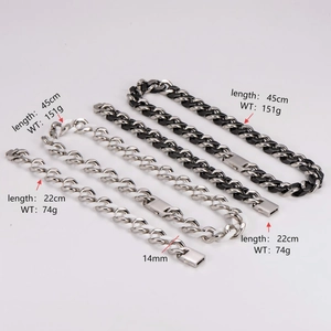 Cuban link necklace and bracelet set in black or white ceramic and stainless steel