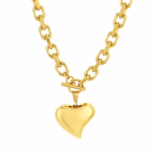 Goldene Titanstahl Gliederkette mit Herzanhänger und elegantem OT-Knebelverschluss