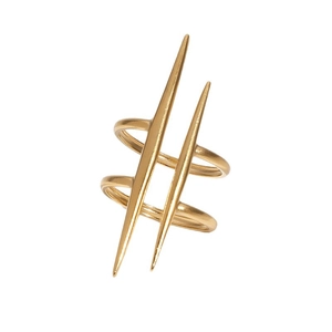 Unique 18k gold plated stainless steel double spike geometric ring for women