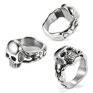 Retro Stainless Steel Skull Ring Gothic Punk Biker Jewelry For Men Women Vintage Silver Tone Band