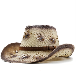 Chapeau de cowboy en paille style western avec découpes en étoile et effet vintage