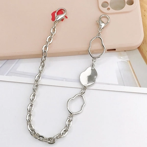 Silver metal phone charm strap with irregular polished links and lobster clasps