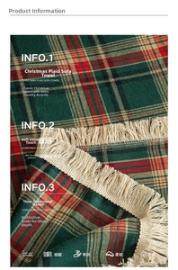 Detail of red and green plaid Christmas sofa throw with thick woven texture and tassels