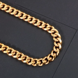 Polished golden stainless steel Cuban link chain necklace in 13mm chunky hip hop style