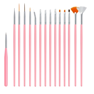 15pcs professional pink nail art brush set with dotting tool on white background