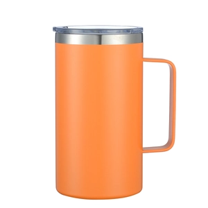 Orange 24oz stainless steel insulated mug with handle and transparent splash-proof lid