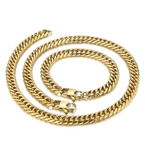 Set collana e bracciale a catena cubana in oro lucido con anelli piatti in metallo