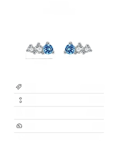 Detail view of 925 sterling silver stud earring with blue zircon, size 6.6mm, weight 0.52g