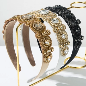 Baroque Vintage Rhinestone Headband For Women Luxury Padded Fabric Hair Band Handmade Beaded Elegant Party Hair Accessories
