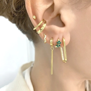 Chic S925 silver needle hoop earrings with multi-colored cubic zirconia for women