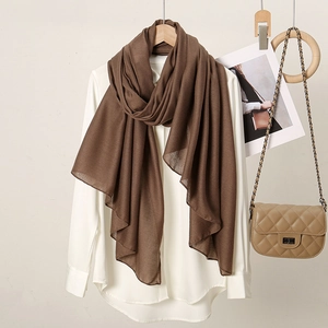 Women Casual Solid Color Linen Feel Polyester Scarf Soft Lightweight Winter Shawl Warp Knitted Large Wrap Geometric Scarf
