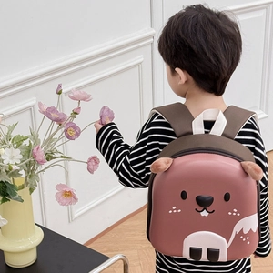 Cute 3D squirrel hard shell toddler backpack in pink and brown with plush ears