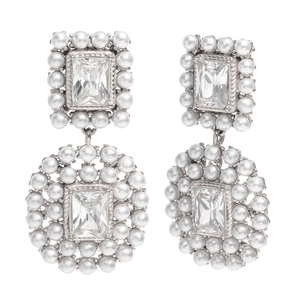 Luxurious 18K gold plated stainless steel earrings with rectangle zircon and pearls