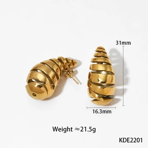 Polished gold stainless steel teardrop earrings with dimensions 31mm by 16.3mm