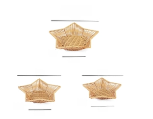 Detailed size specifications for large, medium and small star-shaped woven fruit baskets