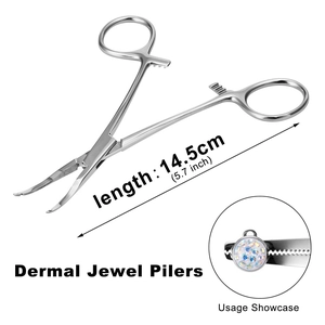 Dettaglio della pinza per gioielli dermici in acciaio inossidabile da 14,5 cm per piercing