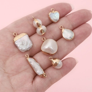 Irregular natural freshwater pearl pendants with gold plated edges for DIY jewelry making