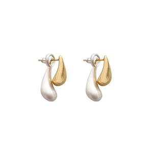 Two-tone water drop S925 silver needle stud earrings with gold and silver polished finish