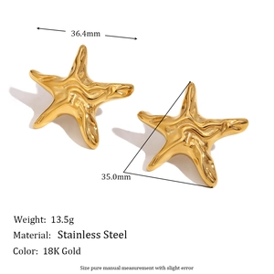 Irregular vintage starfish stud earrings in 18k gold plated stainless steel