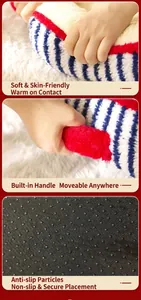 Detail of warm striped pet cushion with soft coral fleece and non-slip bottom