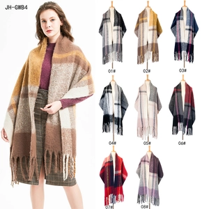 Thick plaid knit scarf with long tassels featuring multi-color options for autumn and winter