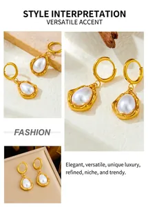 Detailed close-up of French vintage gold teardrop pearl earrings with lava texture